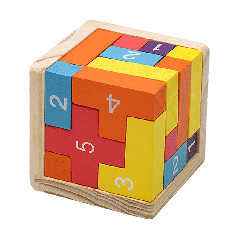 3D Wooden Mechanical Puzzle Marble Run - Bunte Holzblock-Puzzles, klassisches Luban-Würfel-3D-Puzzle, intellektuelles Spiel