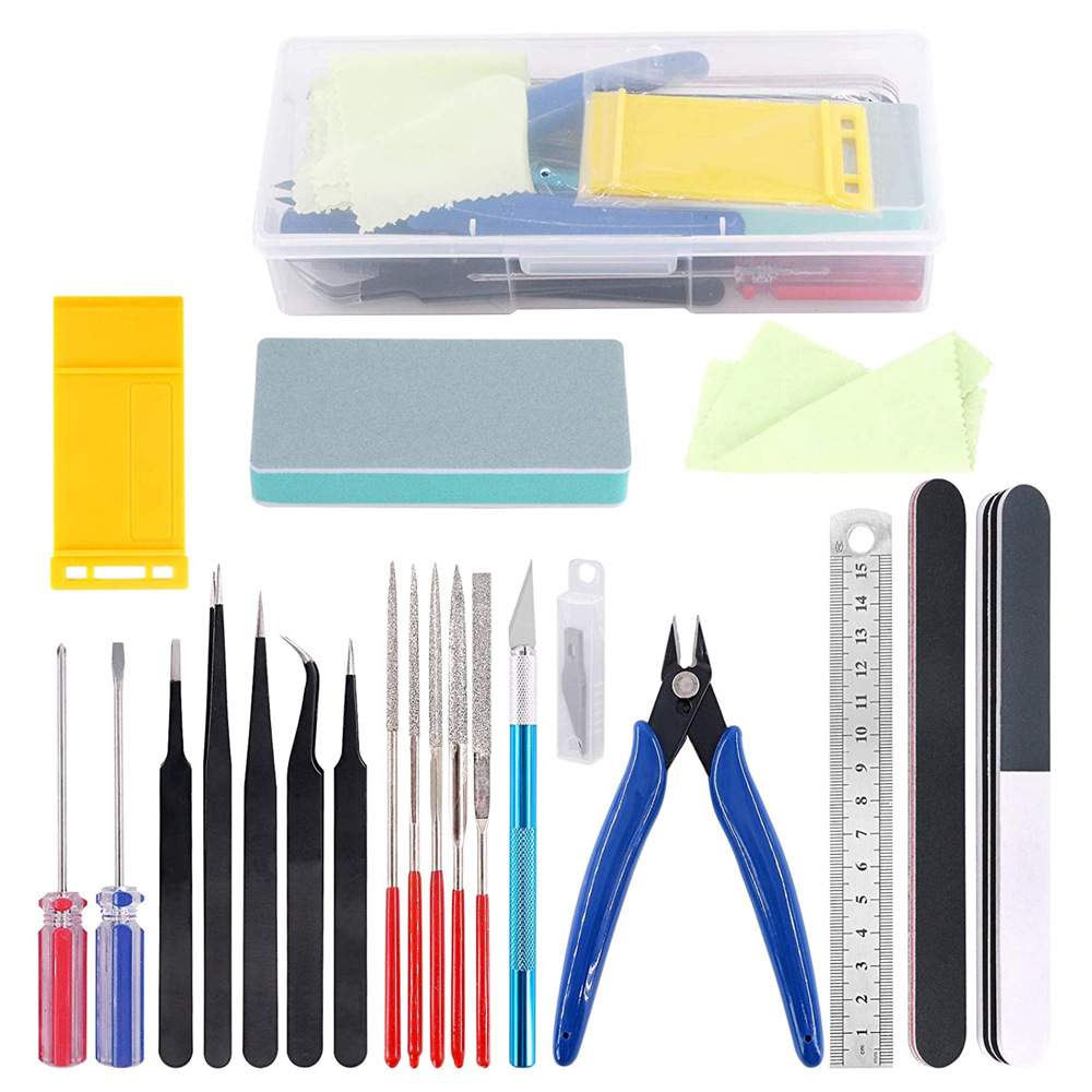 Modeling Tool Kit Tweezers Hobby Knife - Modellbau-Werkzeugset Trimm-Messer Schaber Reinigungsnadel Pinzette Zange