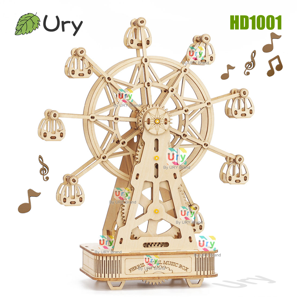 Music Box Wooden 3D Puzzle Rotating - Drehbares DIY 3D-Puzzle Mini-Riesenrad Musikbox Holzmodell