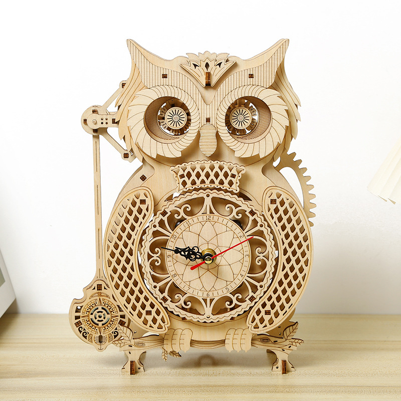 Wooden Clock Puzzle Mechanical Pendulum - DIY Holz-Eulen-Pendeluhr-Modell, Mechanisches 3D-Puzzle, Lehrreiches Handwerks-Geschenk