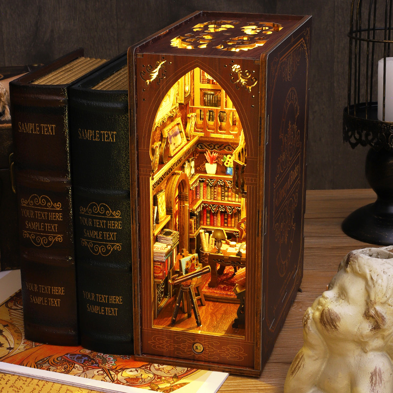 Diy Miniature Dollhouse Kit Book Nook - DIY Buchnischen-Einsatz-Sets Holz-Puppenhaus Bausatz Magisches Haus