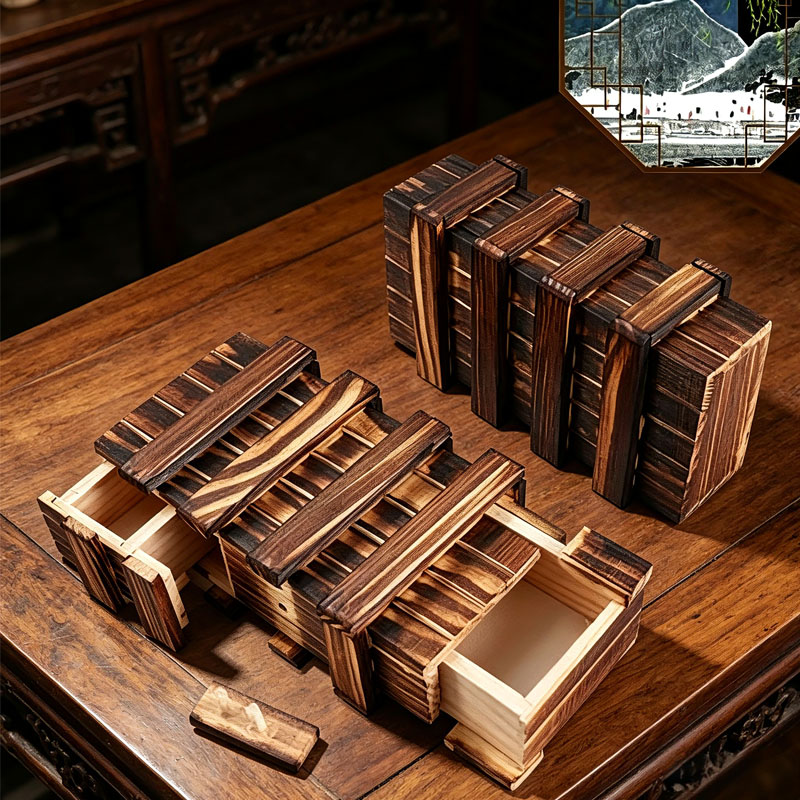 3D Wooden Mechanical Puzzle Marble Run - Klassisches 3D-Gehirnteaser-Holzpuzzle, magische Geschenkbox mit verstecktem