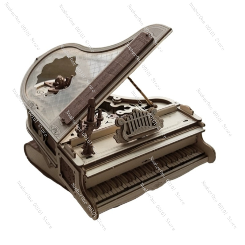 Music Box Wooden 3D Puzzle Rotating - Klavier-Spieluhr 3D Holzpuzzle-Modell DIY Bausatz Mechanisch