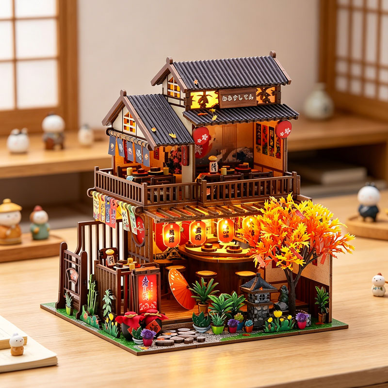 Miniature Led Light Kit For Dollhouse - Japanisches Izakaya Sushi-Restaurant DIY Miniatur-Puppenhaus-Set mit