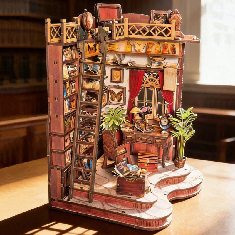 Book Nook Shelf Insert Alley Diy - DIY-Bücherregal-Einsatz-Set „Winding Alley“ – Miniatur-Puppenhaus 3D-Puzzle-Montagemodell
