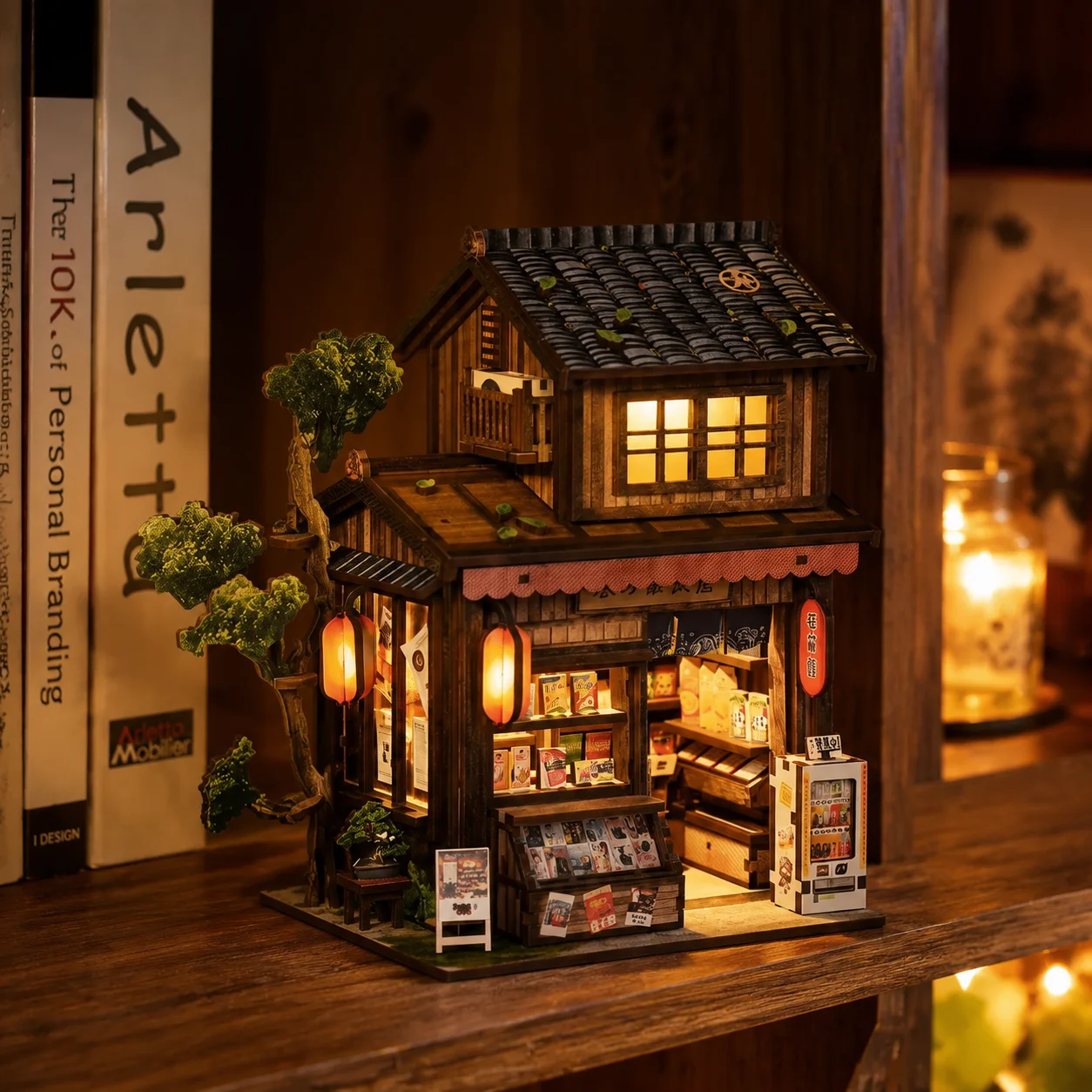 Diy Miniature Dollhouse Kit Book Nook - Japanischer Stil DIY Holz-Büchernischen-Set 3D Miniatur-Puppenhaus-Puzzle