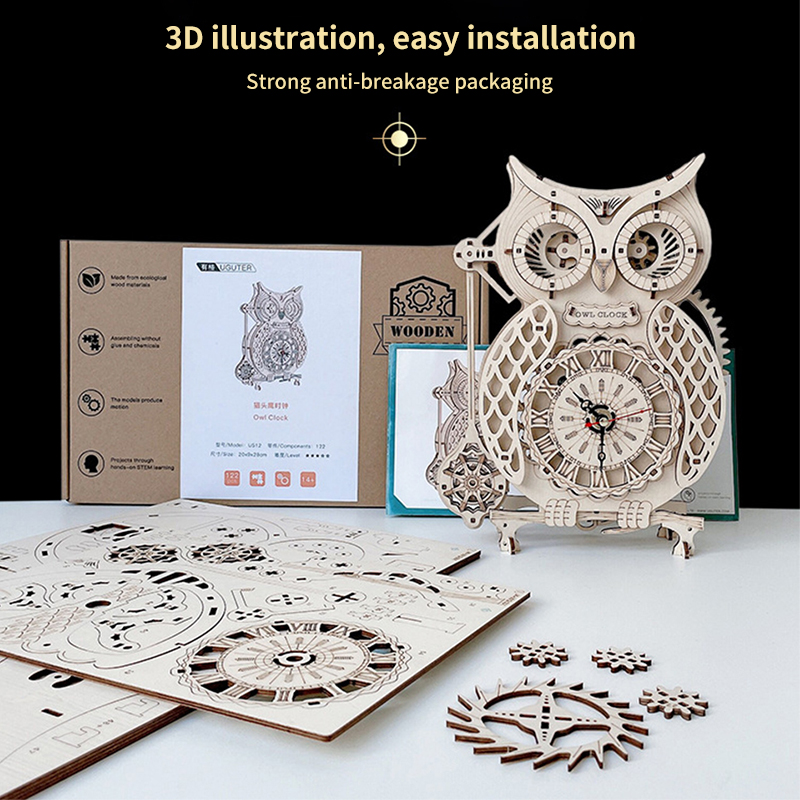 Holzpuzzle 3D Eulen-Uhr Modell – Wooden Clock Puzzle Mechanical Pendulum Bewertung und Preis