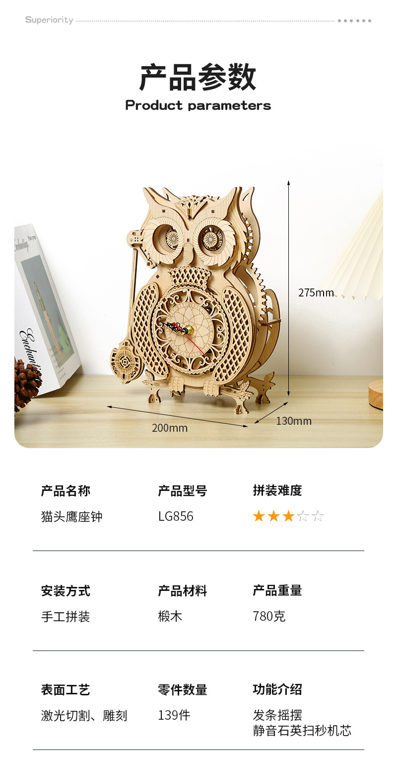 DIY Holz-Eulen-Pendeluhr-Model – Wooden Clock Puzzle Mechanical Pendulum Bewertung und Preis