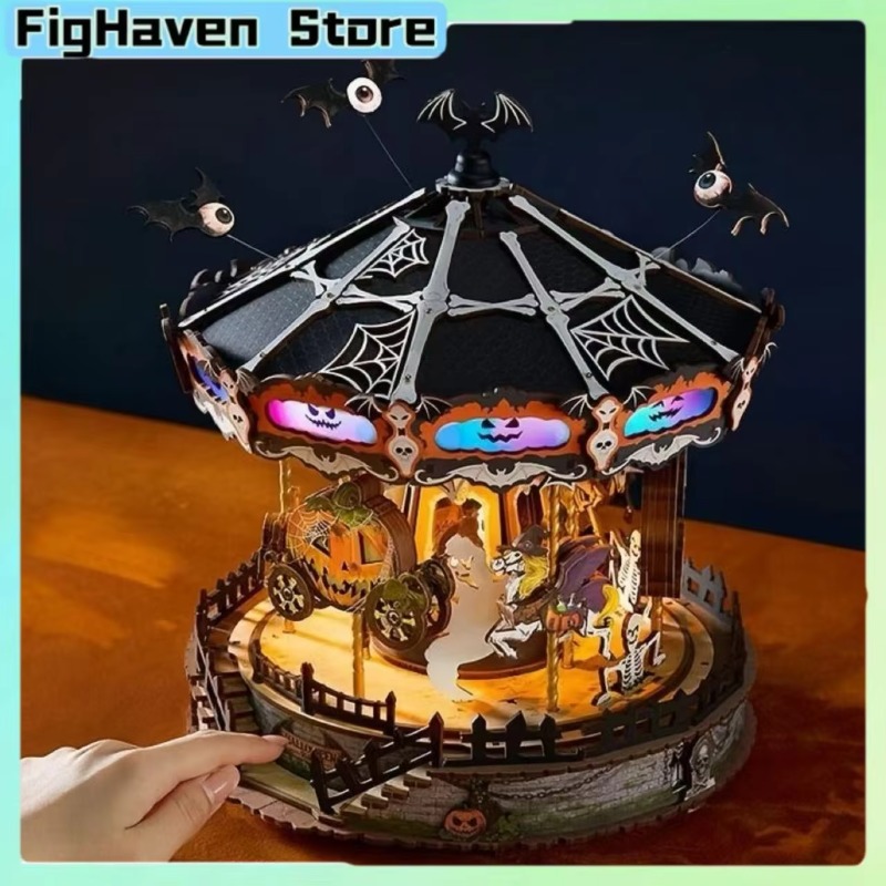 Halloween-Karussell 3D DIY Hol – Music Box Wooden 3D Puzzle Rotating Bewertung und Preis
