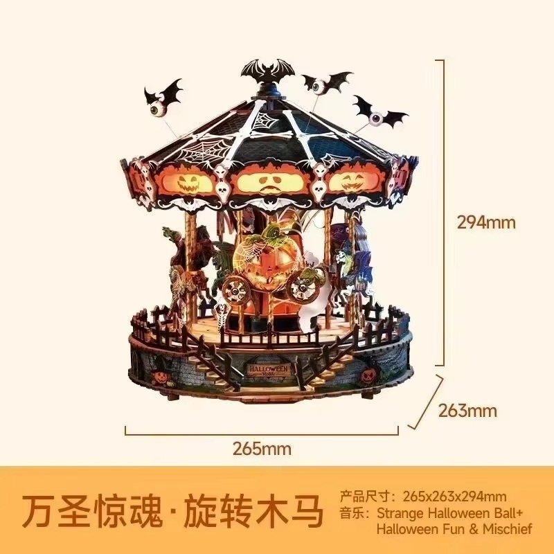 Halloween-Karussell 3D DIY Hol – Music Box Wooden 3D Puzzle Rotating Bewertung und Preis