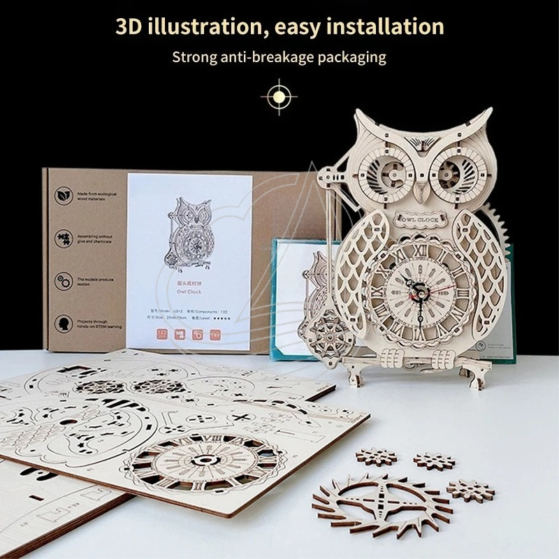 3D Holz-Eulenuhr Puzzle DIY Mo – Wooden Clock Puzzle Mechanical Pendulum Bewertung und Preis
