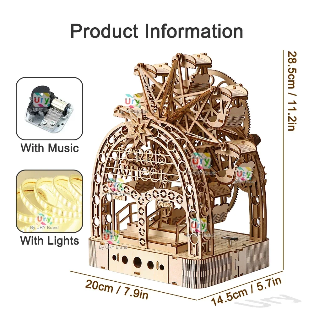 Ury 3D-Holzpuzzles, LED, handb – Music Box Wooden 3D Puzzle Rotating Bewertung und Preis