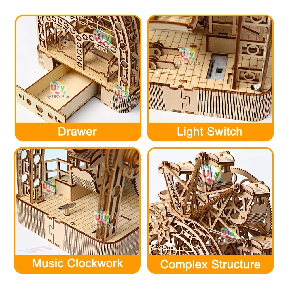 Ury 3D-Holzpuzzles, LED, handb – Music Box Wooden 3D Puzzle Rotating Bewertung und Preis